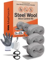 Steel Wool Mice Control 3-pc, Mouse Hole Filler, Scissors & Gloves, MaPorch