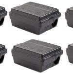 Tomcat Outpost rat bait station, set of 6, lockable tamper-resistant, vertical or horizontal mount, black, 8.5" x 7" x 5"