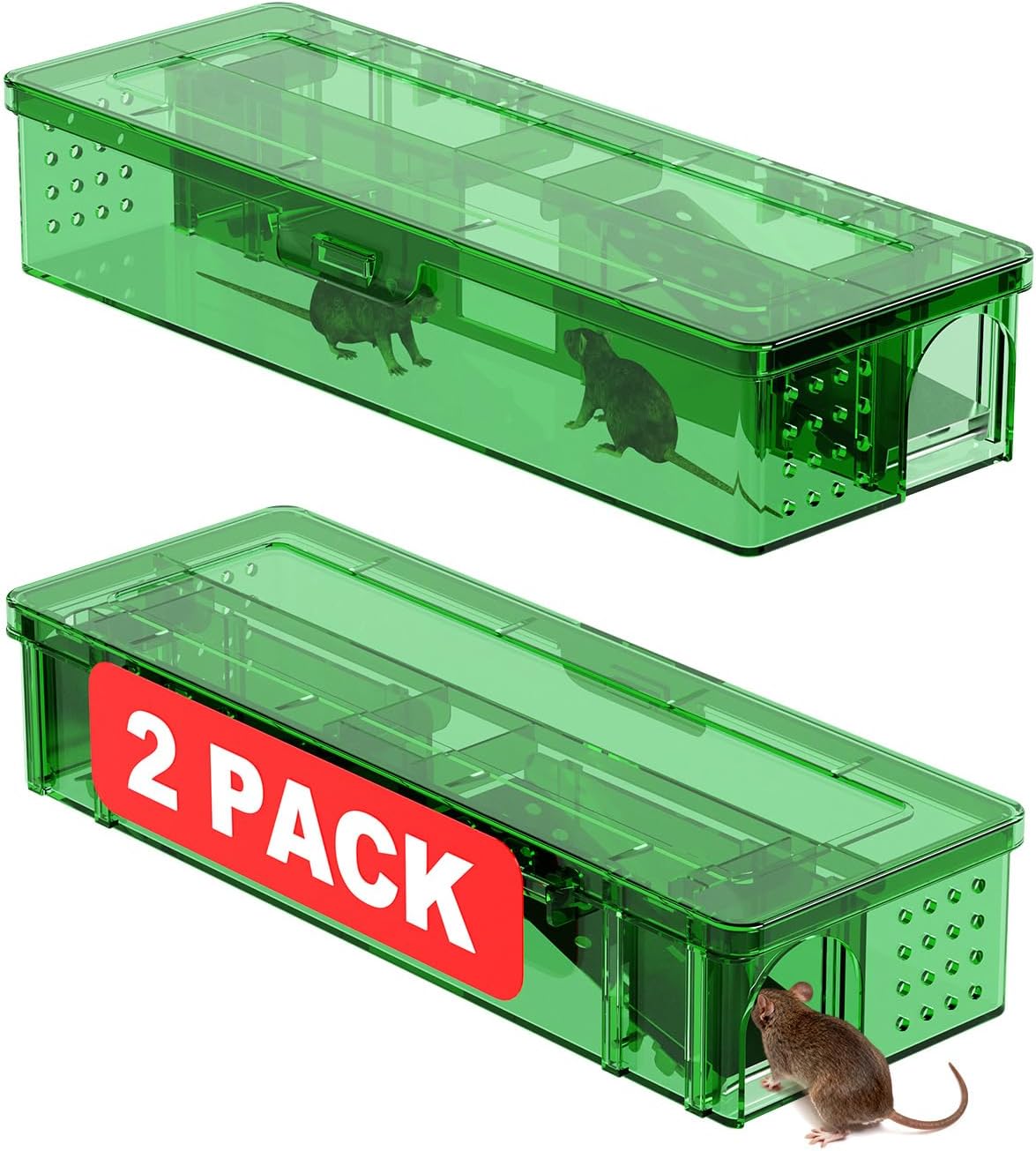 Upgraded Multi-Catch Humane Mouse Traps,Dual Entrance Design,No Kill Live Catch Upgraded Multi-Catch Humane Mouse Traps,Dual Entrance Design,No Kill Live Catch and Release,Indoor for Home/Outdoor,Easy to Use & Clean-2 Pack - Image 1