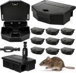 12 Pack Reusable Mouse Bait Station with Lock&Keys, Black
