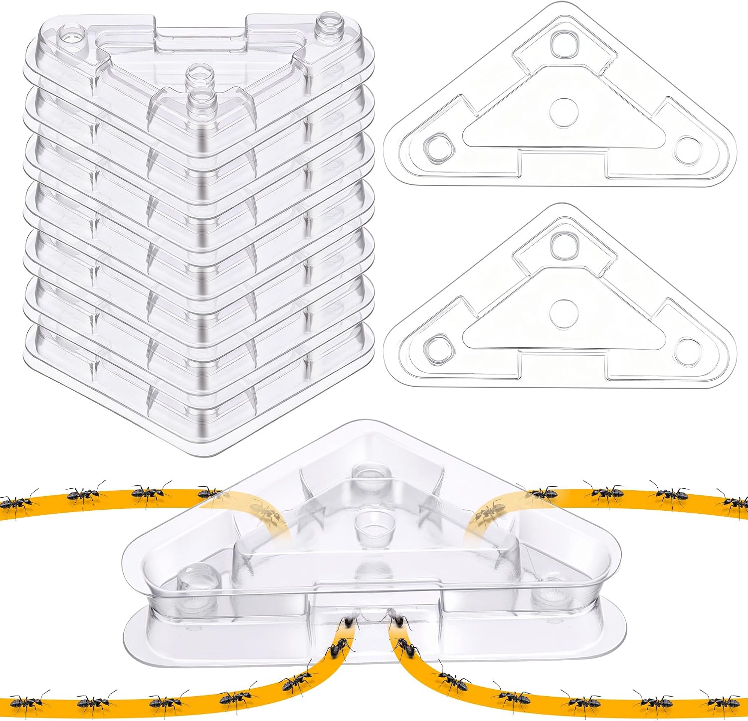 16 Set Ant Bait Stations Refillable, Indoor & Outdoor, Triangular, 16 Set Ant Bait Stations Refillable, Indoor & Outdoor, Triangular, Clear - Image 1