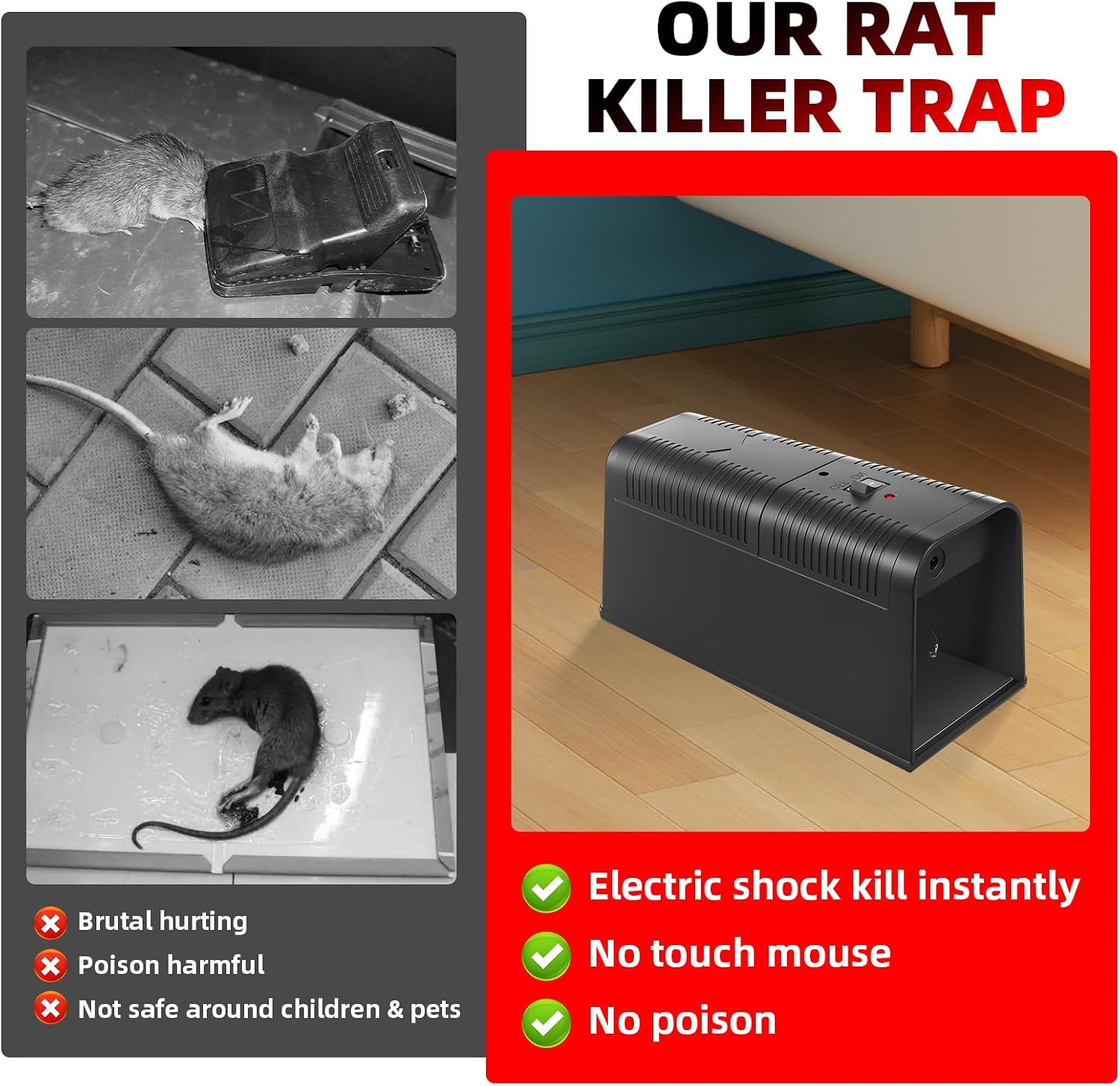 2026 Electric Mouse Trap Zapper, Reusable Electronic Rat Trap Indoor for Home, No-Touch Mice Zapper with High Voltage, Humane Rodent Traps for Kitchen Garage Attic(2Pack) - Image 3