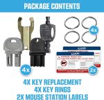 4 Pack Rodent Bait Station Keys for Protecta LP, EVO Protecta, Aegis Mouse Bait Station, Bell Labs, EZ-Clean, Heavy-Duty Plastic Assorted Replacement with 2 Key Rings & Warning Labels. - Image 3