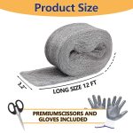 Steel Wool for Mice Control, 3.2" x12 ft Wool, Gap Filler for Home & Garage, DIY Bundle with Gloves & Scissors - 1 Pack - Image 3