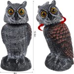 Hausse 2 Pack Fake Owl Decoys to Scare Birds Away, Rotating Head Plastic Owl Bird Deterrents, 10.6 Inch Height Bird Scarecrow Nature Enemy Horned Pest Repellent for Outdoor Garden Yard - Image 3