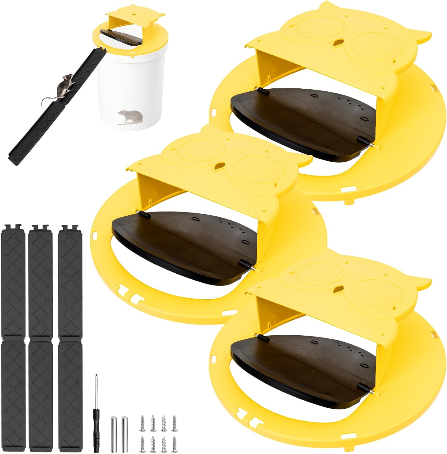 Bucket Mouse Trap,Upgrade Mouse Trap Bucket,Automatic Reset Flip and Slide Bucket Mouse Trap,Upgrade Mouse Trap Bucket,Automatic Reset Flip and Slide Mouse Trap, 5 Gallon Bucket Mouse Trap Lid, Humane Rat Trap for Indoor Outdoor Use, Reusable Mouse Traps 3 Pack - Image 1