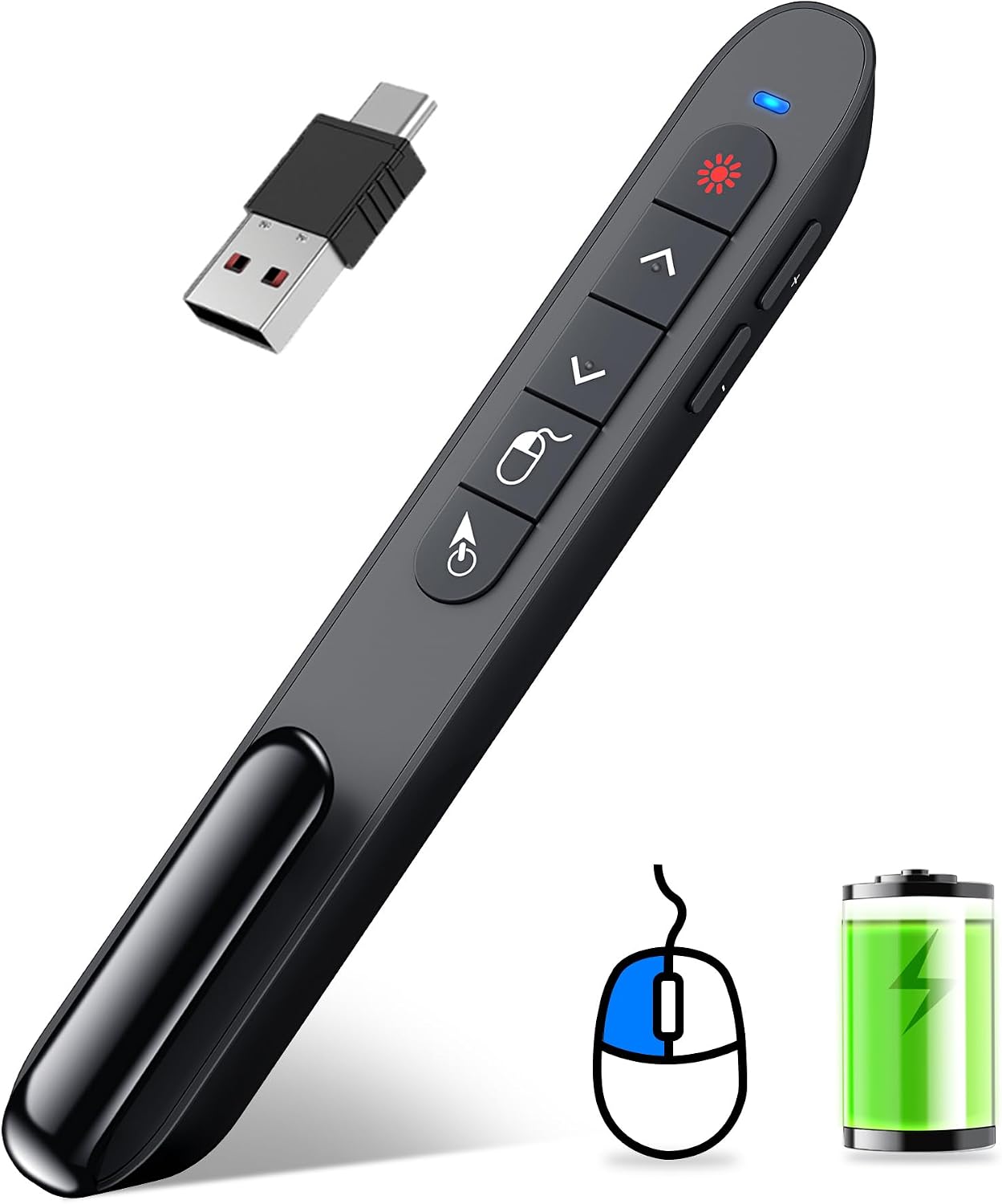 DINOSTRIKE Wireless Presenter Remote with Air Mouse Control, Rechargeable USB DINOSTRIKE Wireless Presenter Remote with Air Mouse Control, Rechargeable USB A&C Presentation Clicker PPT Pointer RF 2.4GhZ PowerPoint Clicker Slide Advancer for Computer Laptop Mac - Image 1