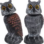 Hausse 2 Pack Fake Owl Decoys to Scare Birds Away, Rotating Head Plastic Owl Bird Deterrents, 10.6 Inch Height Bird Scarecrow Nature Enemy Horned Pest Repellent for Outdoor Garden Yard