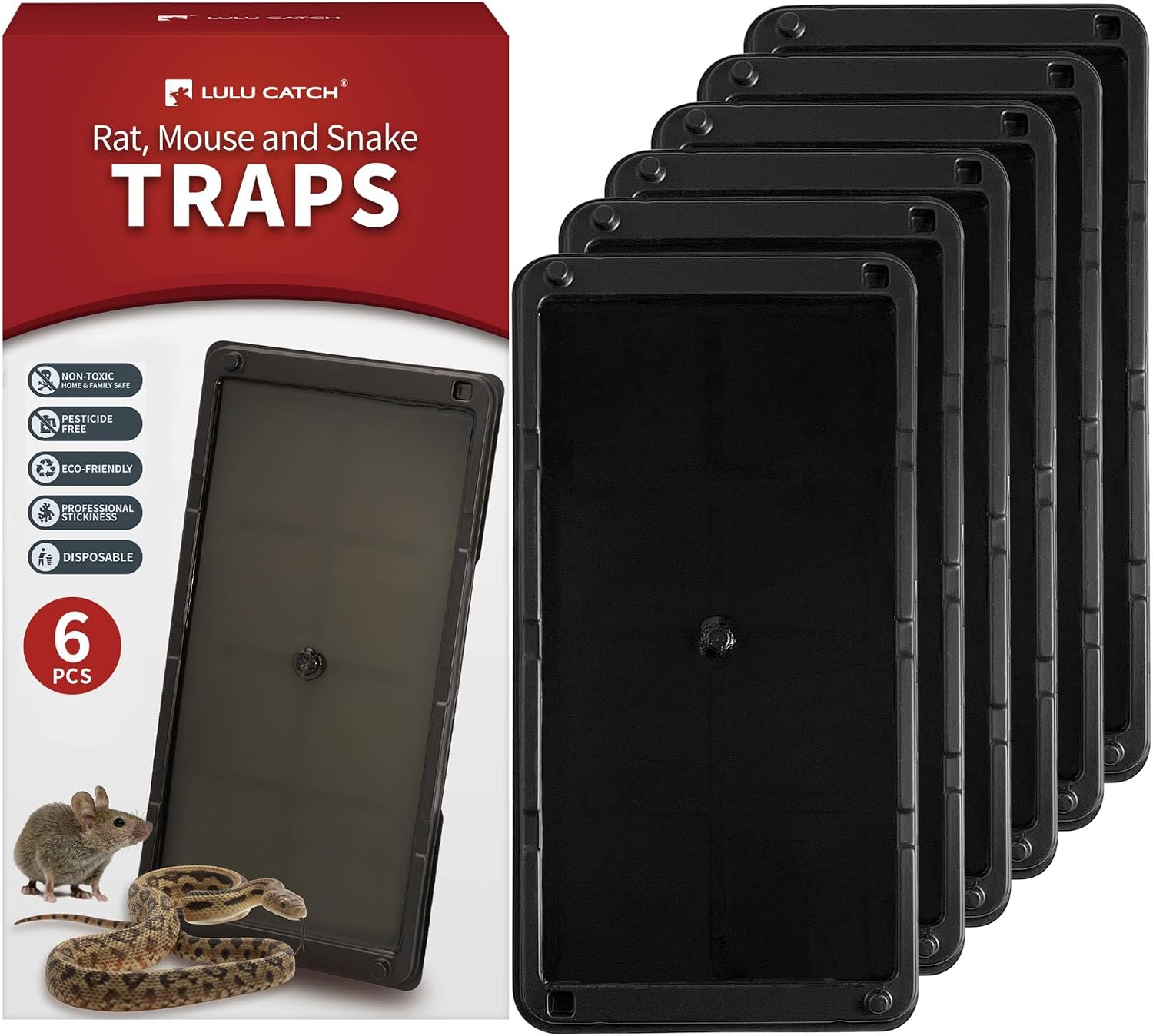 LULUCATCH Mouse Glue Traps 6 Pack, Larger & Heavier Plastic LULUCATCH Mouse Glue Traps 6 Pack, Larger & Heavier Plastic Sticky Glue Traps with Extra-Strong Adhesive for Mice, Rats, Sticky Mouse Trap for Indoor Use, Easy to Set - Image 1