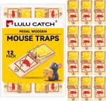LULUCATCH Mouse Traps,12 Pack Classic Plastic Pedal Snap Traps for Indoor Outdoor Use, Fast & Effective High Catch Rate Wooden Mouse Traps, Reusable Mice Rodent Traps for Home, Garage & Kitchen