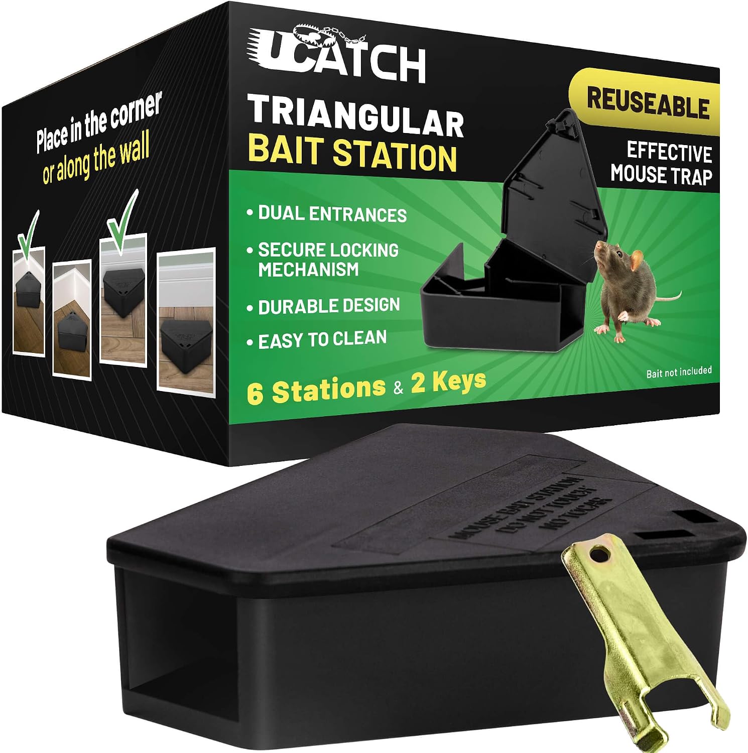 LockBait Pro Mouse Bait Stations | 6 Pack Mouse Bait LockBait Pro Mouse Bait Stations | 6 Pack Mouse Bait Box for Outdoor Use | Mice Bait Stations with Keys for Indoor and Outdoor Use | UCatch - Image 1