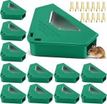 Qualirey 12 Pcs Upgraded Mouse Bait Station with Key & Visible Window Indoor Required Mouse Stations Mice Traps Boxes Station for Small Mice Outdoor, Keeps Children Safe, Bait Not Included (Green)