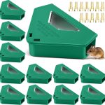 Qualirey 12 Pcs Upgraded Mouse Bait Station with Key & Visible Window Indoor Required Mouse Stations Mice Traps Boxes Station for Small Mice Outdoor, Keeps Children Safe, Bait Not Included (Green)