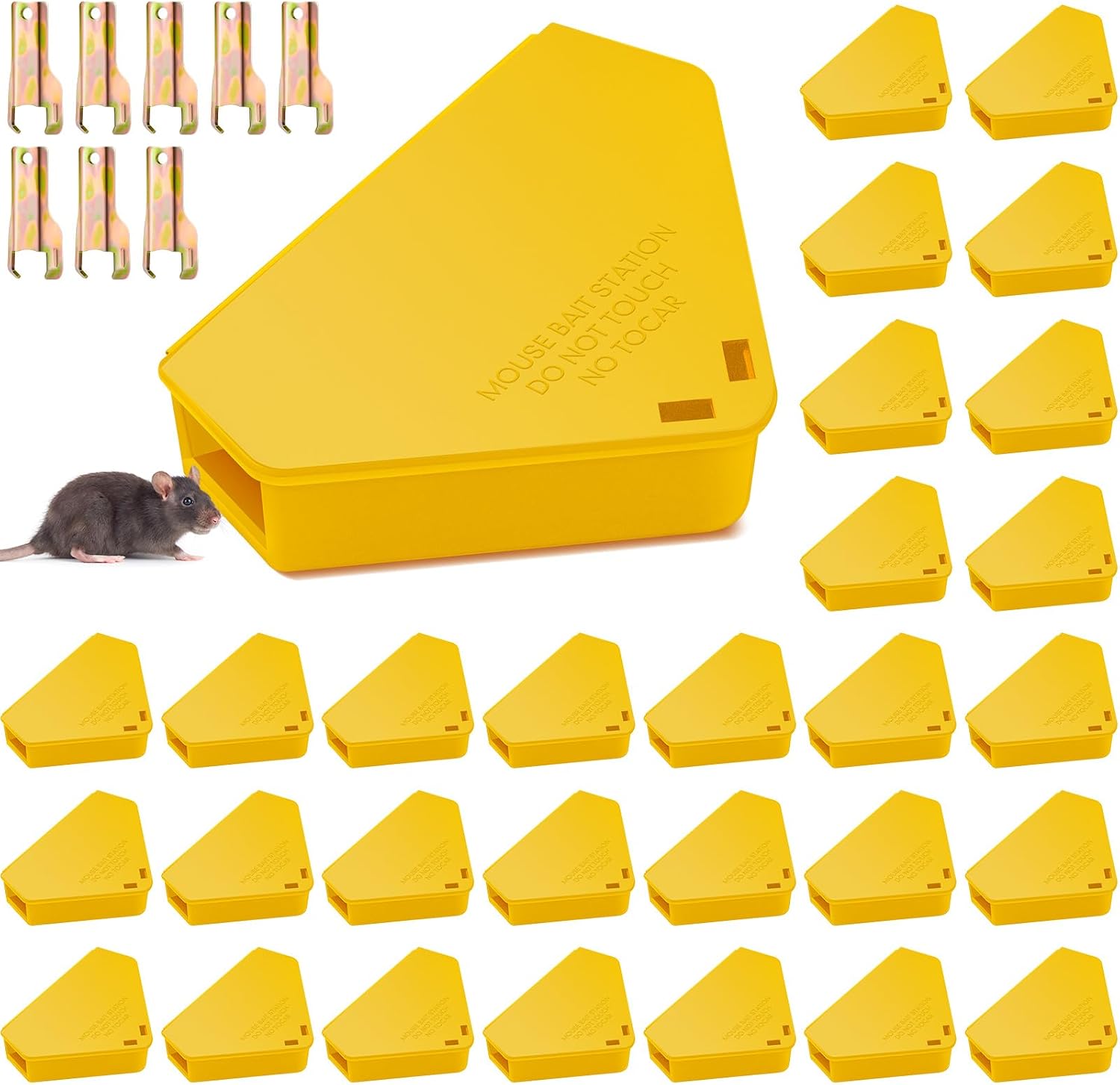 Qualirey 36 Pcs Triangle Mice Rat Bait Stations, 5x3 in, Qualirey 36 Pcs Triangle Mice Rat Bait Stations, 5x3 in, Yellow - Image 1