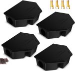 Qualirey 4 Pcs Rat Stations with Keys Mouse Boxes Lockable, Black