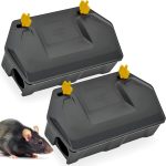 Rat Bait Station Outdoor with Key, Tamper-Resistant Rodent Bait Station, Weather-Resistant Outdoor Bait Box for Indoor Use, 2 Pack (Bait Not Included)