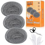 SelfTek Steel Wool for Mice Control, 15 Meter Wire Wool Mice Blocker for Rodent Control, Cleaning, Wall Hole Gap Filler for Home & Garage, DIY Bundle with Gloves and Scissors- 3 Pack, 2.9" x 16.4 ft
