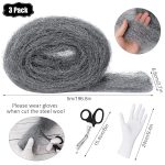SelfTek Steel Wool for Mice Control, 15 Meter Wire Wool Mice Blocker for Rodent Control, Cleaning, Wall Hole Gap Filler for Home & Garage, DIY Bundle with Gloves and Scissors- 3 Pack, 2.9" x 16.4 ft - Image 2
