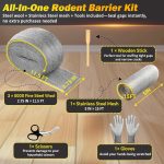 Steel Wool Mice Control - 3 Pack 2.75 in x 11.5 Ft Steel Wool & 1 Pack 5 in x 15 Ft Wire Mesh with Wooden Stick & Gloves & Scissors, Mouse Hole Filler for House Garden Polishing Chrome, Glass - Image 2