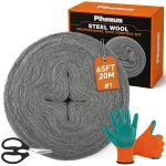 Steel Wool Mice Control – 65 Ft (20m) #1 Coarse Steel Wool Roll, 2.55 in Wide Wire Wool Gap Blocker for Holes, Rats & Rust Removal – Gloves & Scissors Included (#1 Steel Wool)