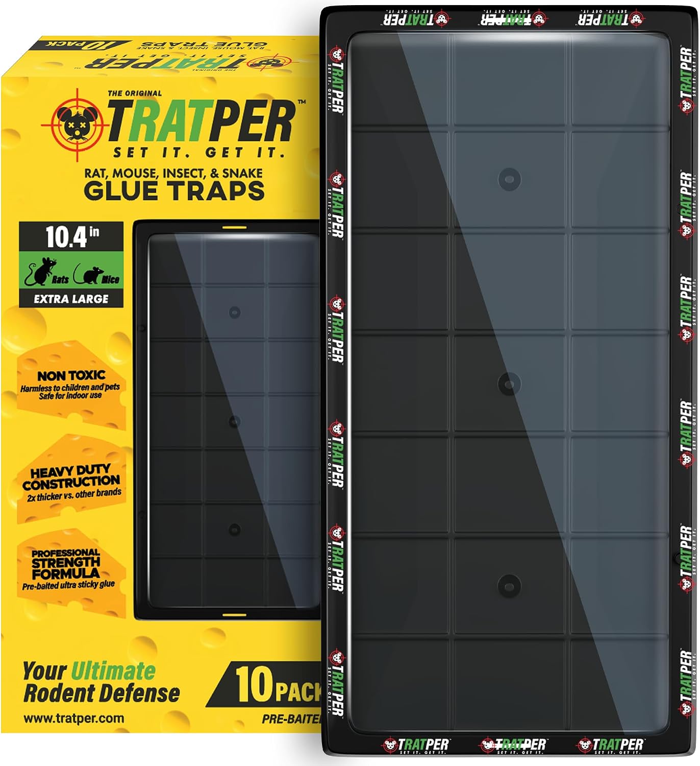 TRATPER Glue Traps for Mice,Rat,Mouse,Snake,Lizard,Insect. 10 Pack. Extra Strength,Pre-Baited Adhesive.Heavy TRATPER Glue Traps for Mice,Rat,Mouse,Snake,Lizard,Insect. 10 Pack. Extra Strength,Pre-Baited Adhesive.Heavy Duty Plastic Tray.Non-Toxic,Chemical-Free Pest Control for Home. 10Pack - Image 1