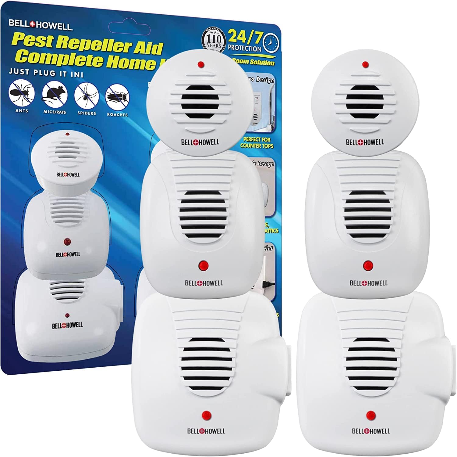 The Bell and Howell Ultrasonic Pest Repeller plug in device The Bell and Howell Ultrasonic Pest Repeller plug in device Complete Kit 6 Pack, Effectively Aids to repel mice, bugs, Rats, Rodents, Mosquitos, roaches, Spiders and Ants Chemical, odor and sound free - Image 1