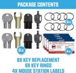 8 Pack Rodent Bait Station Keys for Protecta LP, EVO Protecta, Aegis Mouse Bait Station, Bell Labs, EZ-Clean, Heavy-Duty Plastic Assorted Replacement with 8 Key Rings & 4 Warning Labels. - Image 3