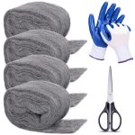 4Pack Steel Wool for Mice Control 3.2" x10.5 ft Wool, Gap Filler for Home & Garage, DIY Bundle with Gloves & Scissors