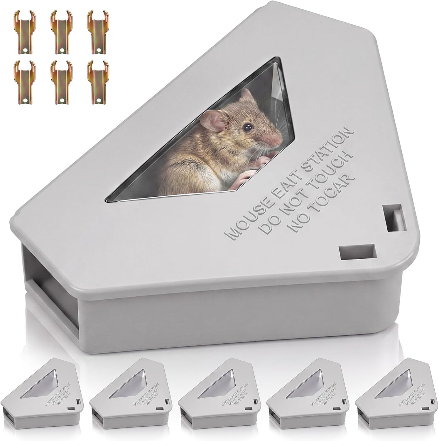 6 Pack Gray Mouse Bait Stations with Visible Window & 6 Pack Gray Mouse Bait Stations with Visible Window & Keys - Image 1