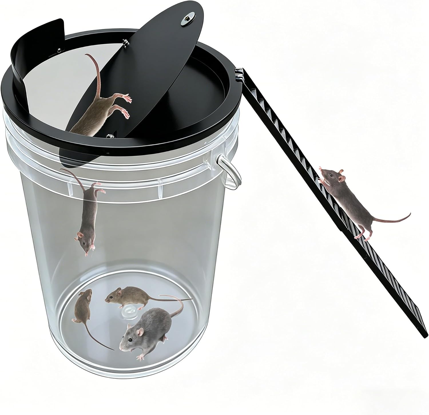 Bucket Lid Mouse Trap Metal 5 Gallon Bucket lid,Strong Metal Bucket Lid Mouse Trap Metal 5 Gallon Bucket lid,Strong Metal Material that Cannot be Bitten, auto Reset, (1pack) (Black) - Image 1