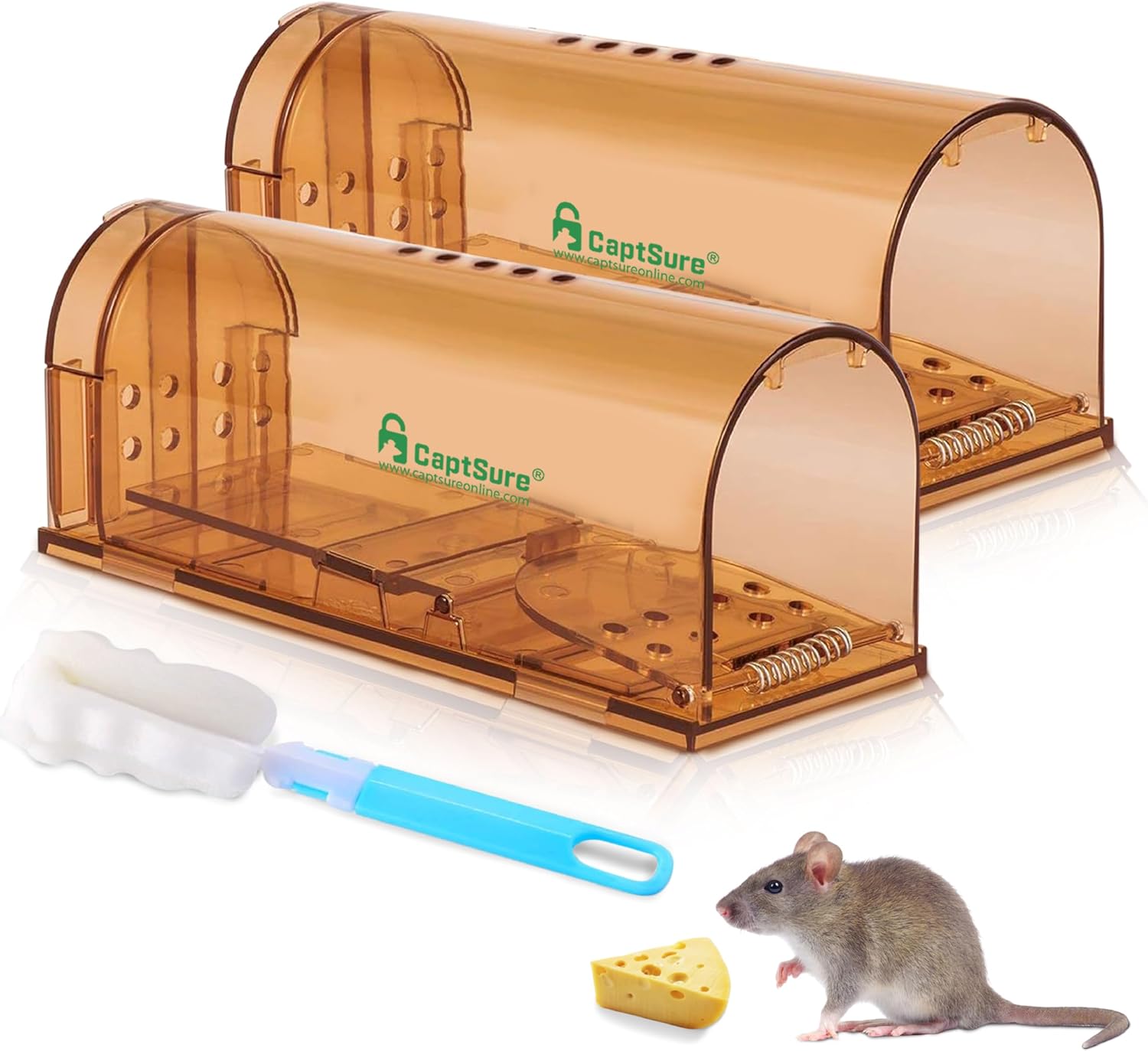 CaptSure™ 2-Pack Humane Mouse Traps Indoor for Home - Small CaptSure™ 2-Pack Humane Mouse Traps Indoor for Home - Small Live Mouse Trap Catch and Release, Mice Traps for House Indoor & Outdoor - Reusable Catcher & No Kill Traps for Rodent/Voles - Image 1