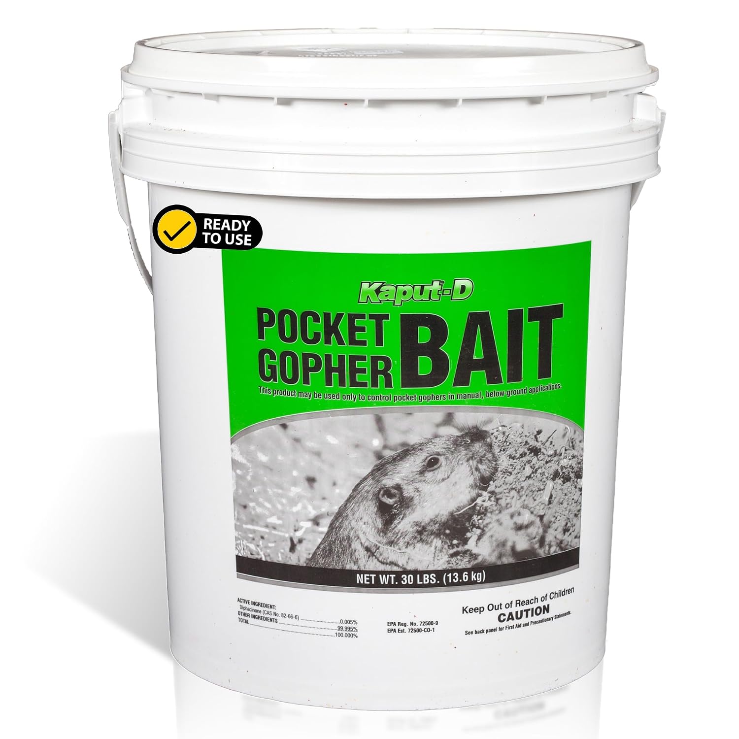 Kaput-D Pocket Gopher Bait Bucket - Ready-to-Use Wheat Grains for Kaput-D Pocket Gopher Bait Bucket - Ready-to-Use Wheat Grains for Effective Rodent Bait, Perfect for Residential & Agricultural Use - Diphacinone Formula for Lawn, Turf & Crop Areas (30 lbs) - Image 1