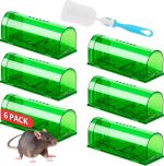 LULUCATCH Humane Mouse Traps 6 Pack, Live Catch Release Rodent Traps, Green