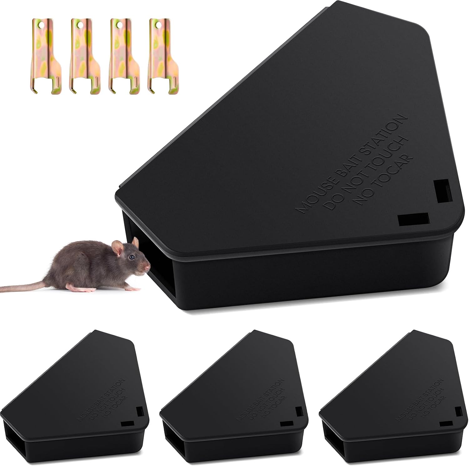 Qualirey 4 Pcs Triangle Mice Rat Bait Stations, 5x3 in, Qualirey 4 Pcs Triangle Mice Rat Bait Stations, 5x3 in, Black - Image 1
