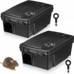 Rat Stations Large Rodent with Key Reusable Mouse Stations Mice Blocks Heavy Duty Boxes for Outdoor Rodents Blocks Station, Bait Not Included, Black (11 x 7 x 4.7 Inches,Classic,2 Pcs)