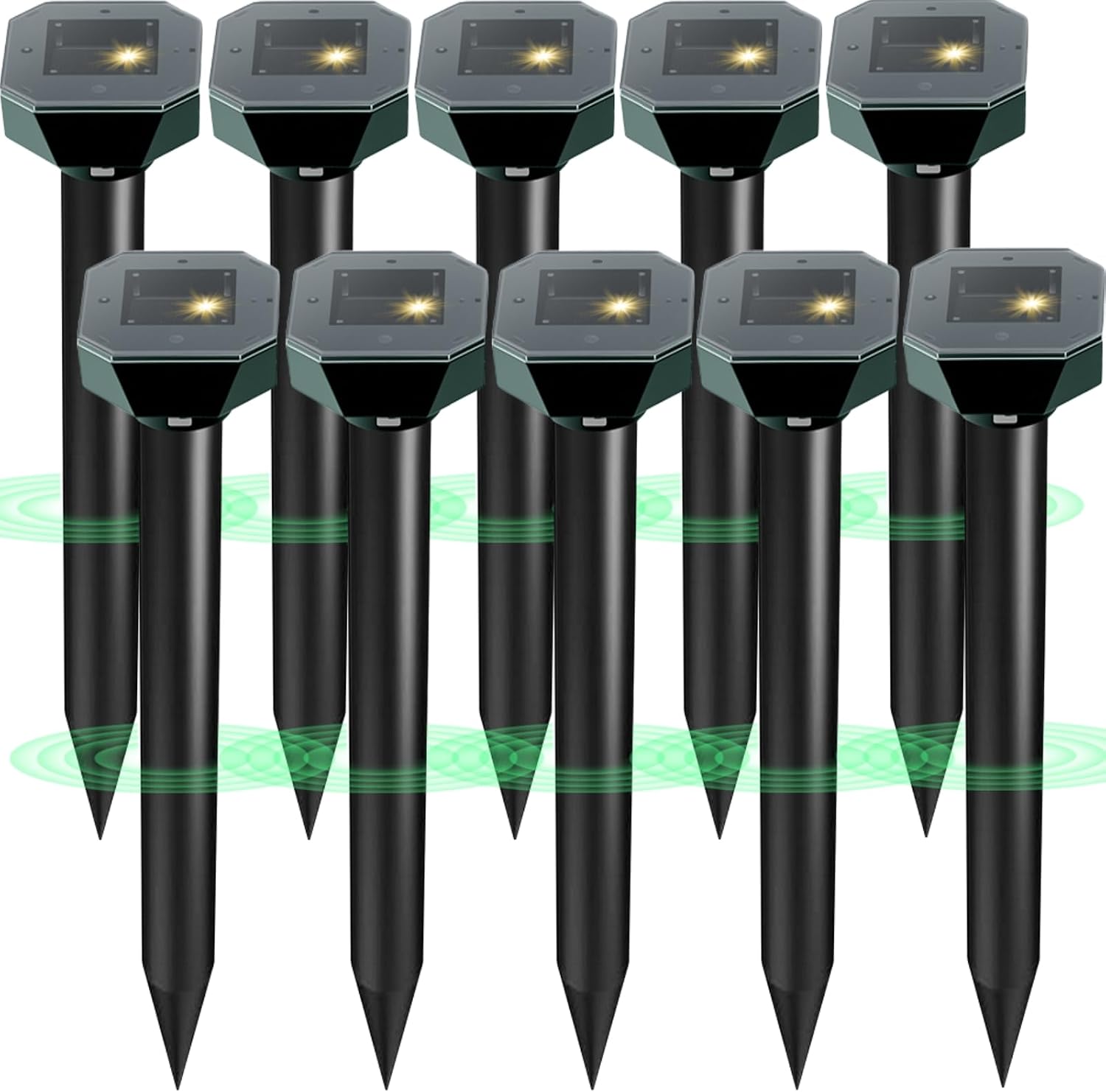 Snake & Mole & Rabbit & Skunk Repellent Solar Powered, Snake & Mole & Rabbit & Skunk Repellent Solar Powered, Upgraded Ultrasonic Deterrent, IP65 Waterproof, Gopher Groundhog Chipmunk Raccoon and Vole Repellent & Deterrent for Lawn & Garden, 10 Pack - Image 1