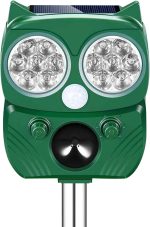 Solar Animal Repeller, Ultrasonic Repellent, Motion Detection, LED Flashing Light, Dog, Cat Repellent, Squirrel, Raccoon, Skunk, Rabbit, Rodent, Fox, Deer, etc.