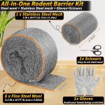 Steel Wool Mice Control, 6 Pack 3.2" x60 FT #1 Steel Wool & 1 Pack 5" x30 FT Stainless Mesh Gap Filler, Mouse Hole Filler DIY Kit, Rodent Barrier Kit for House Garden Pipeline Polishing Chrome Glass - Image 2